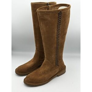 UGG Boots Womens Size 6.5 Tall Suede Zip Riding Stitch Detail Leather Shoes NWOT